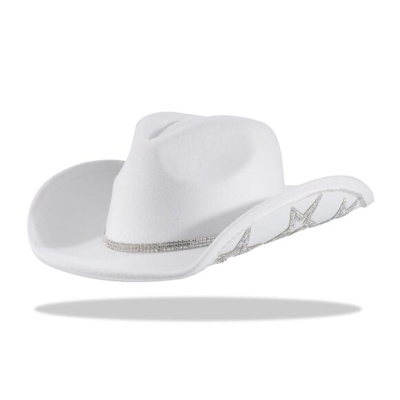 7643 Women Rhinestone Cowboy Hat Weatern Sparkly Star Wide Brim Cowgirl
